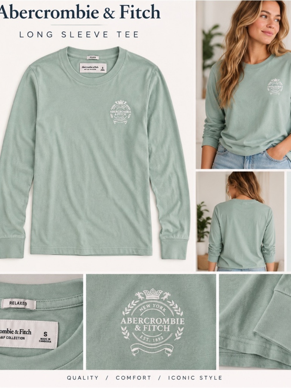 Abercrombie & Fitch Women’s Mint / Sage Green Logo T-Shirt Small NWT Soft A&F